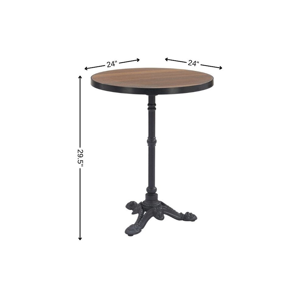 24" Walnut and Black Wood & Aluminum Indoor/Outdoor Patio Pedestal Base Round Top Dining Table