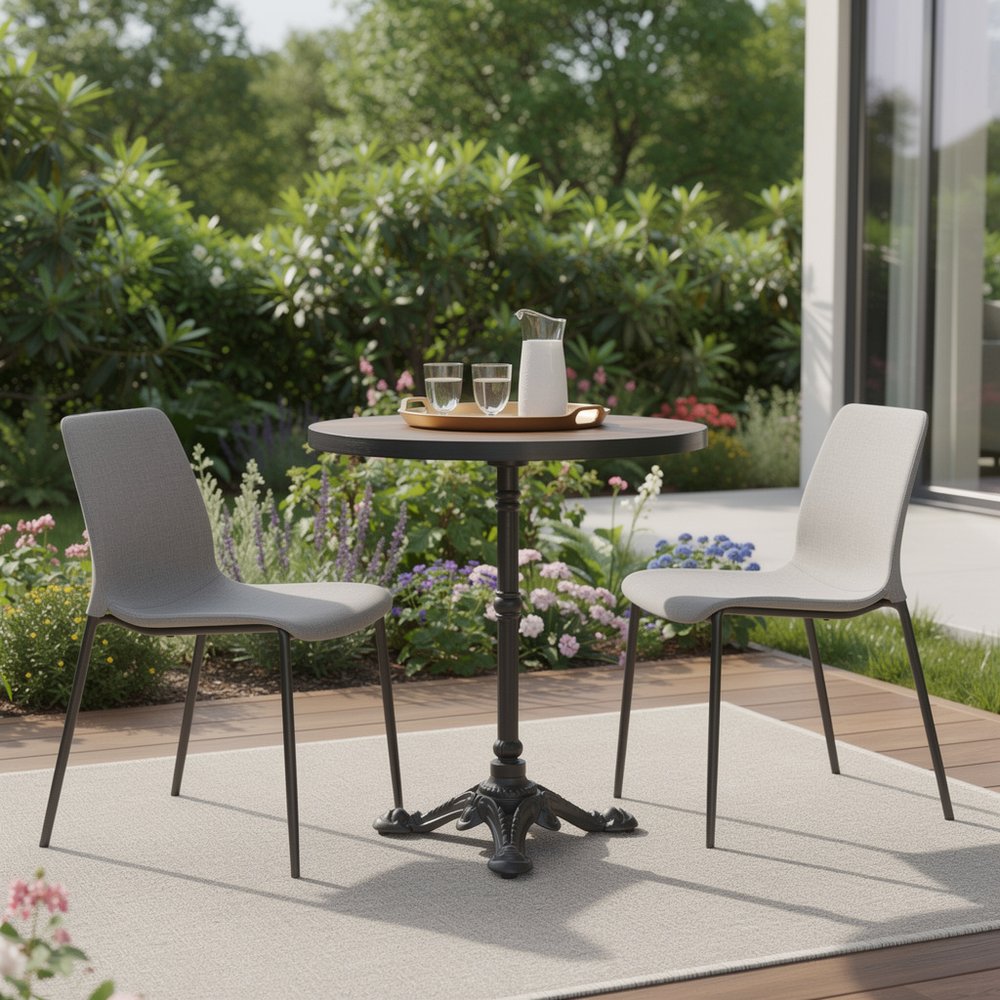 24" Walnut and Black Wood & Aluminum Indoor/Outdoor Patio Pedestal Base Round Top Dining Table