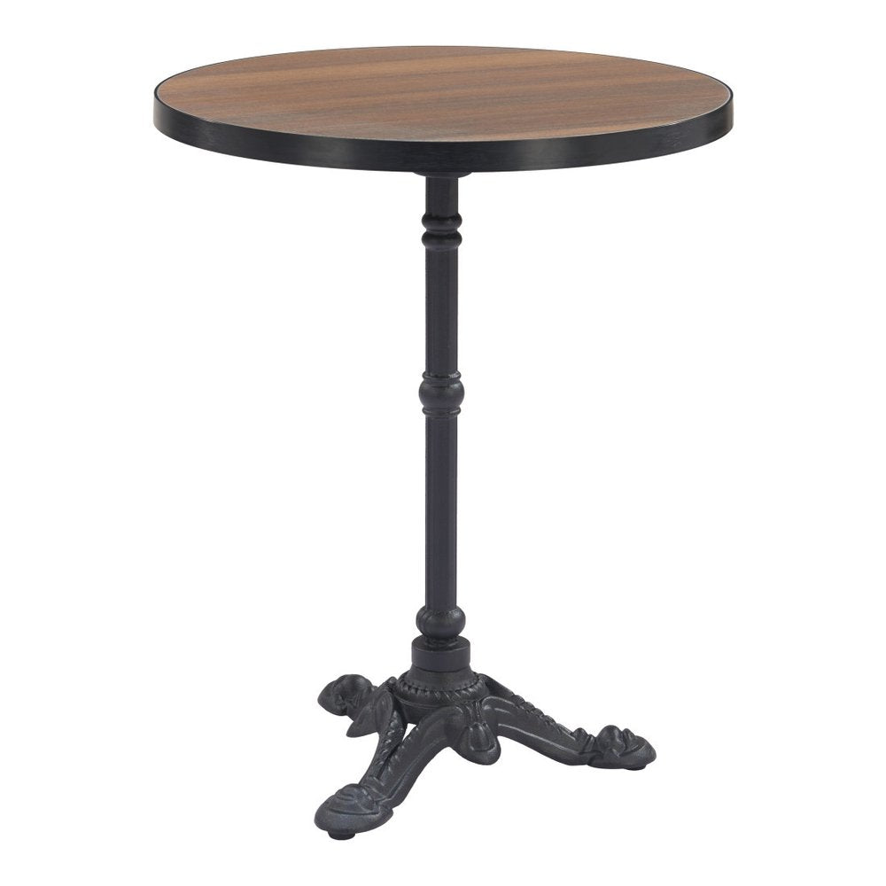 24" Walnut and Black Wood & Aluminum Indoor/Outdoor Patio Pedestal Base Round Top Dining Table