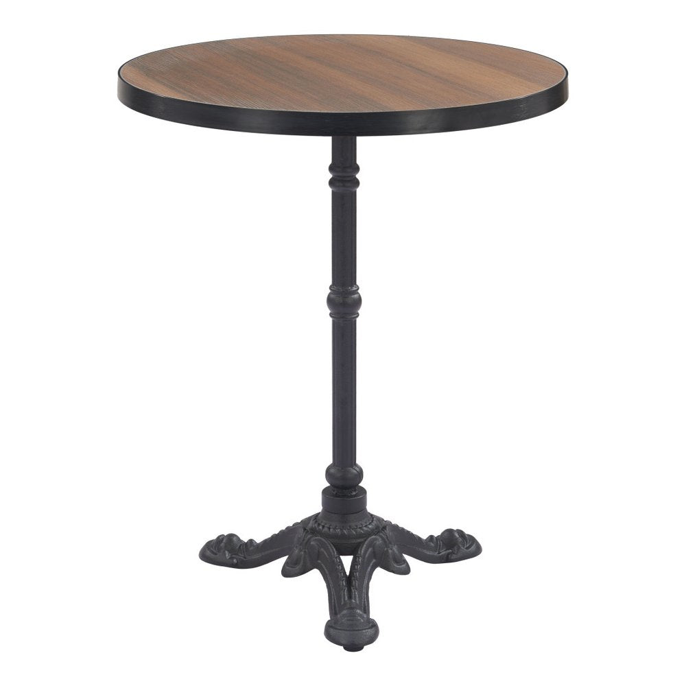 24" Walnut and Black Wood & Aluminum Indoor/Outdoor Patio Pedestal Base Round Top Dining Table