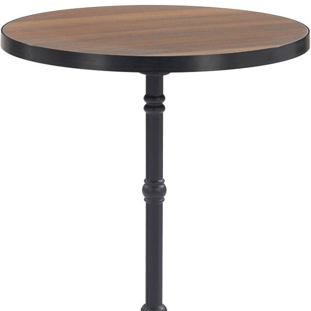24" Walnut and Black Wood & Aluminum Indoor/Outdoor Patio Pedestal Base Round Top Dining Table