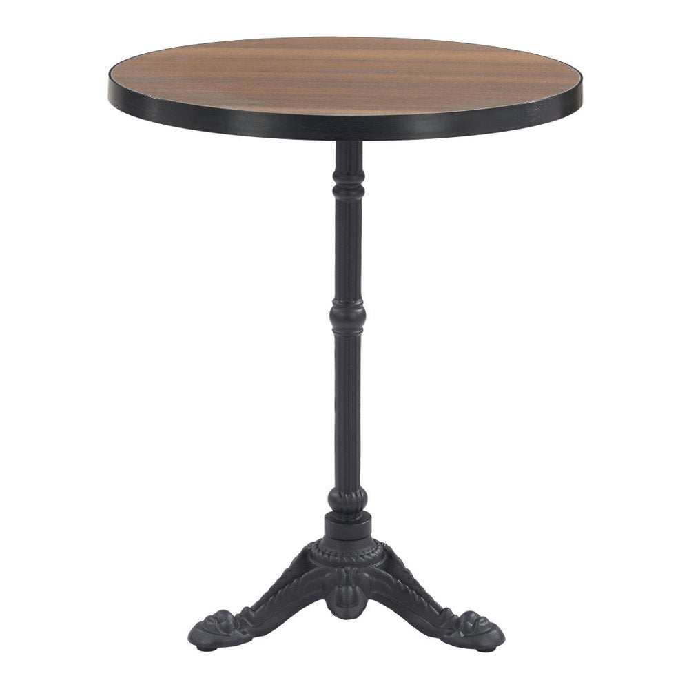24" Walnut and Black Wood & Aluminum Indoor/Outdoor Patio Pedestal Base Round Top Dining Table
