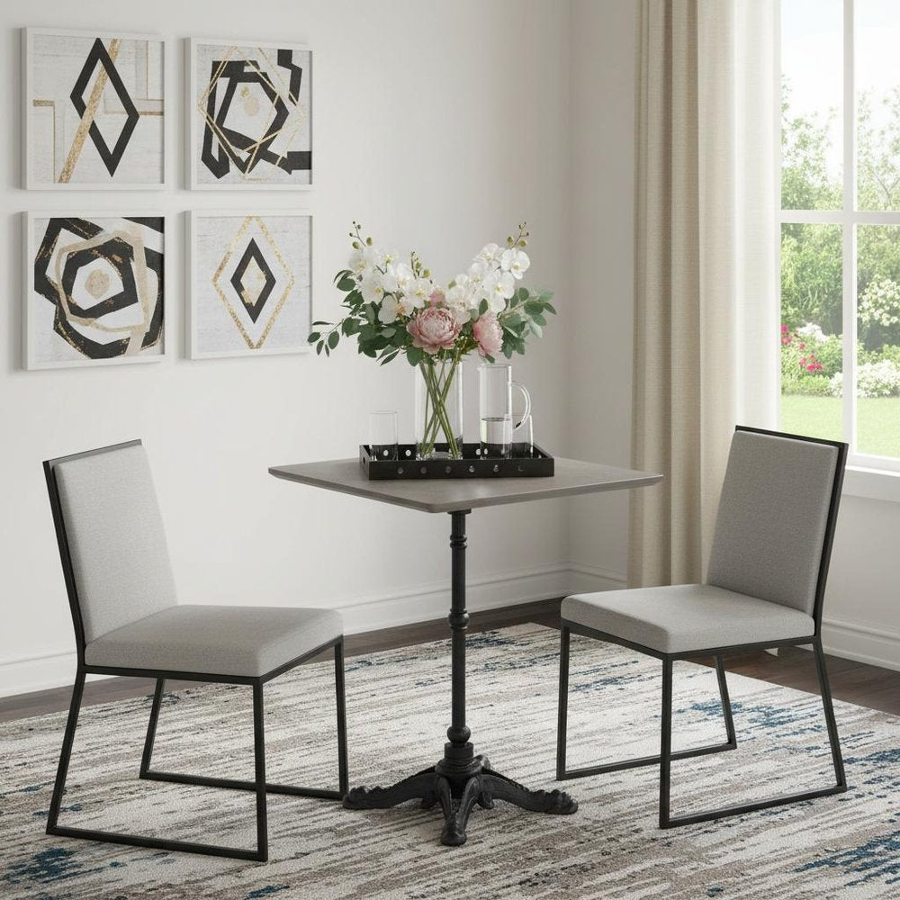 24" Gray and Black Wood & Aluminum Indoor/Outdoor Patio Pedestal Base Round Top Dining Table