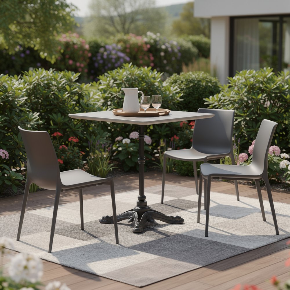 24" Gray and Black Wood & Aluminum Indoor/Outdoor Patio Pedestal Base Round Top Dining Table