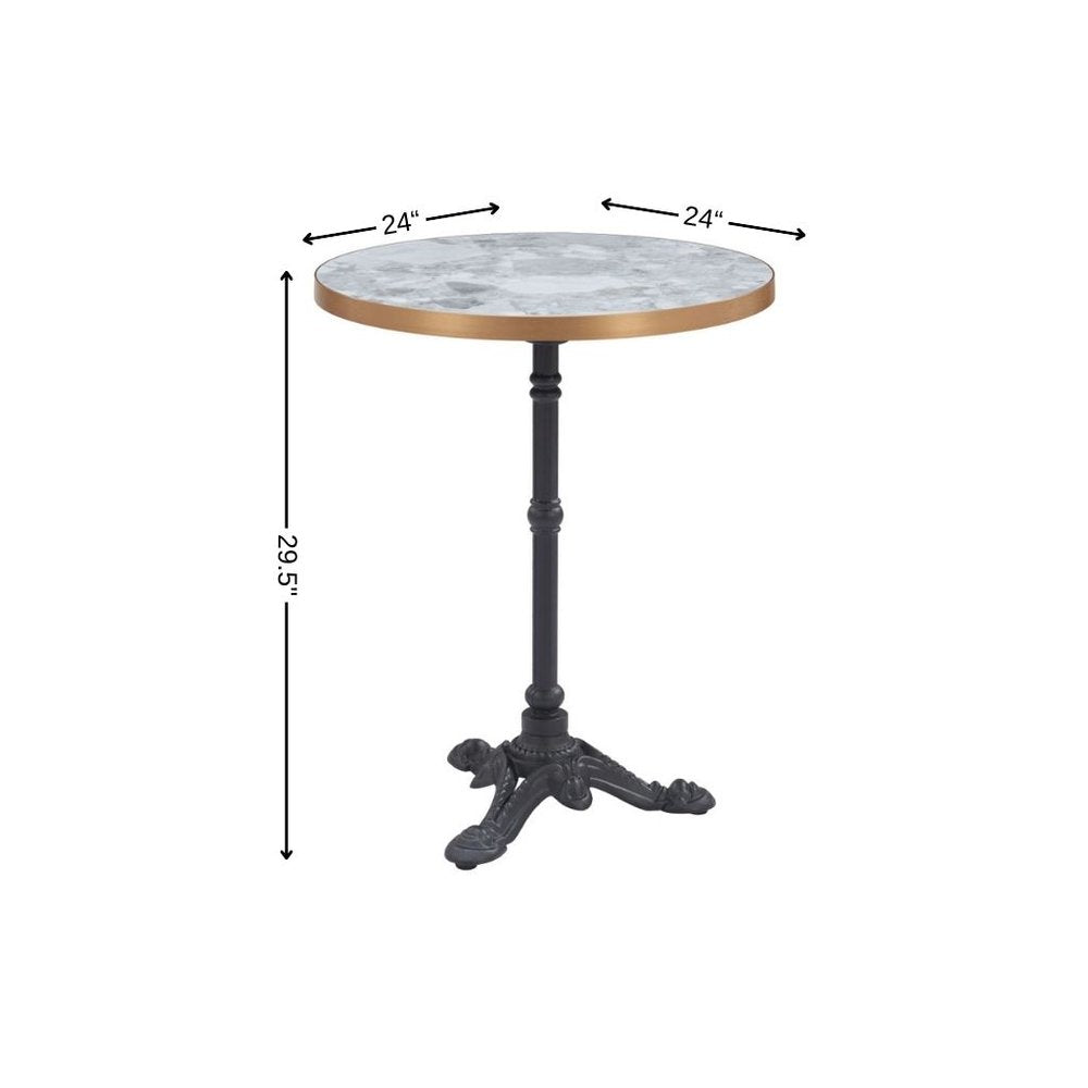 24" White & Black Wood & Aluminum Indoor/Outdoor Patio Pedestal Base Round Top Dining Table