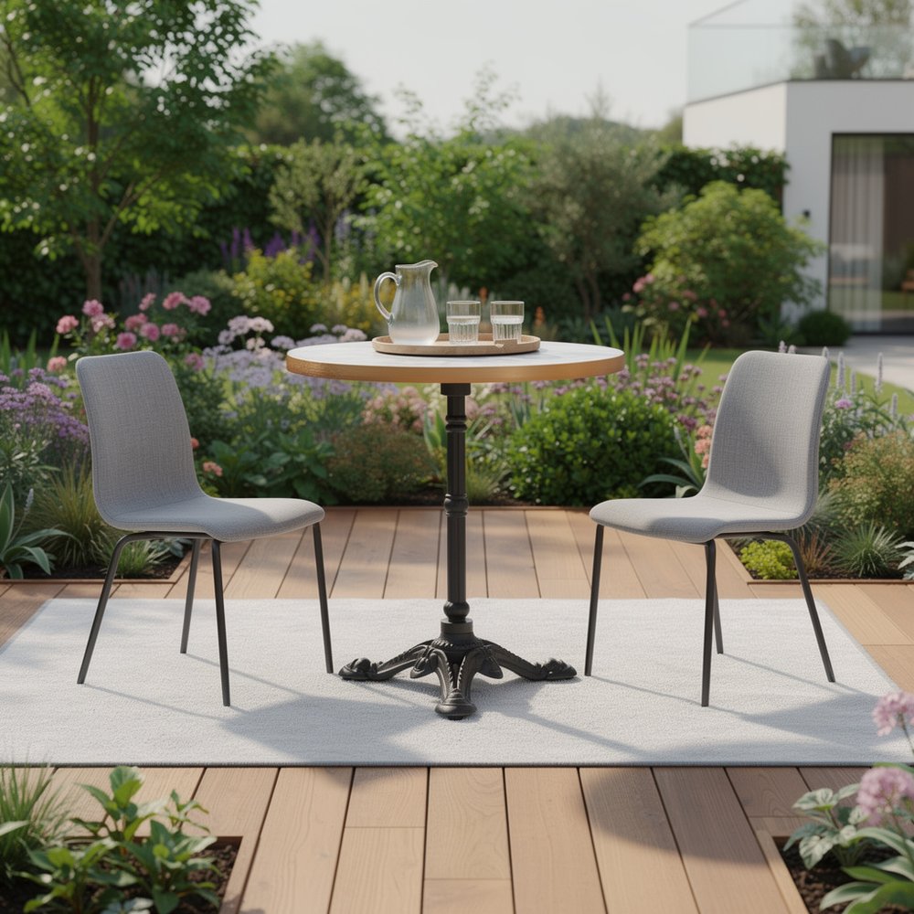 24" White & Black Wood & Aluminum Indoor/Outdoor Patio Pedestal Base Round Top Dining Table