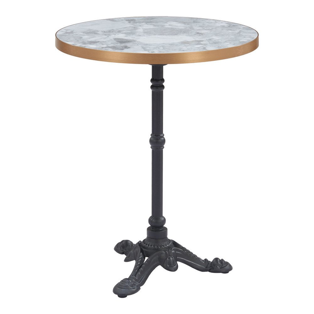 24" White & Black Wood & Aluminum Indoor/Outdoor Patio Pedestal Base Round Top Dining Table