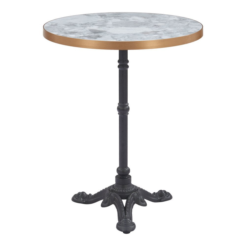 24" White & Black Wood & Aluminum Indoor/Outdoor Patio Pedestal Base Round Top Dining Table