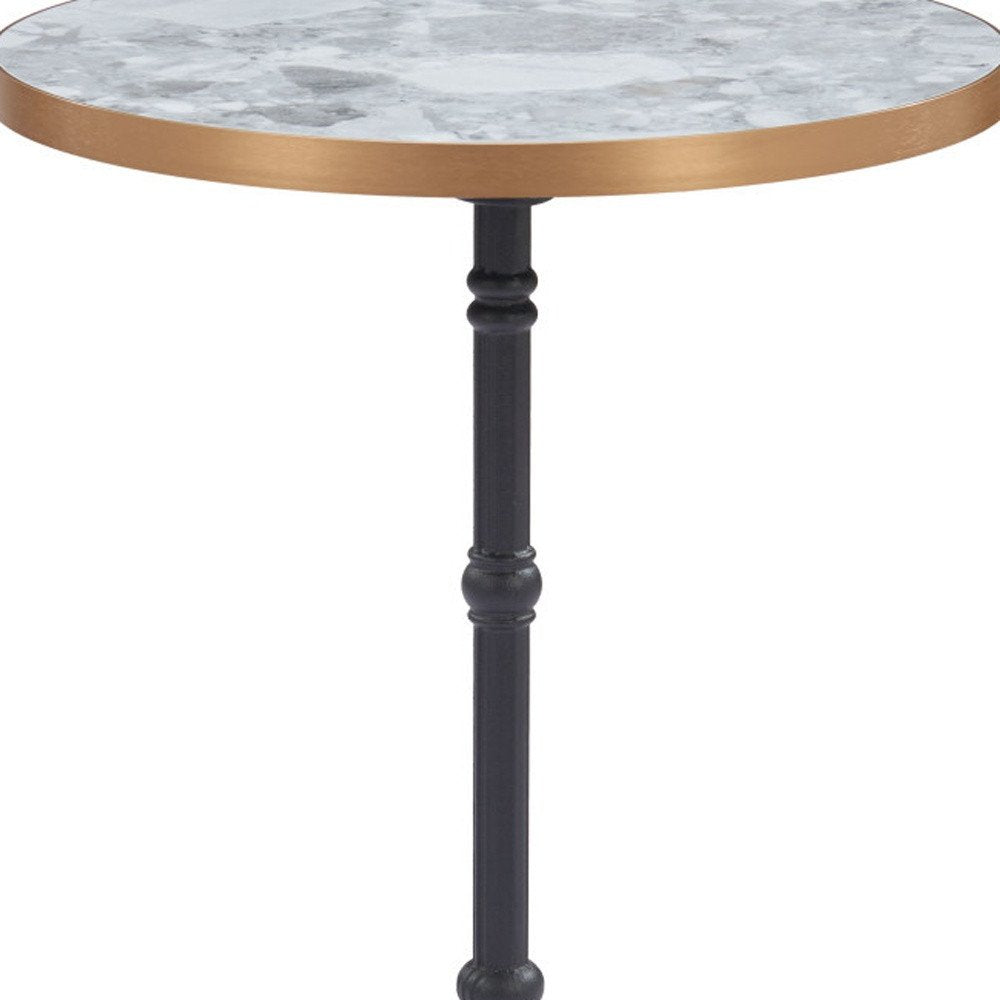 24" White & Black Wood & Aluminum Indoor/Outdoor Patio Pedestal Base Round Top Dining Table