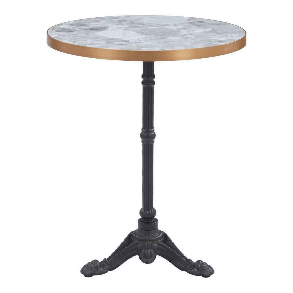 24" White & Black Wood & Aluminum Indoor/Outdoor Patio Pedestal Base Round Top Dining Table