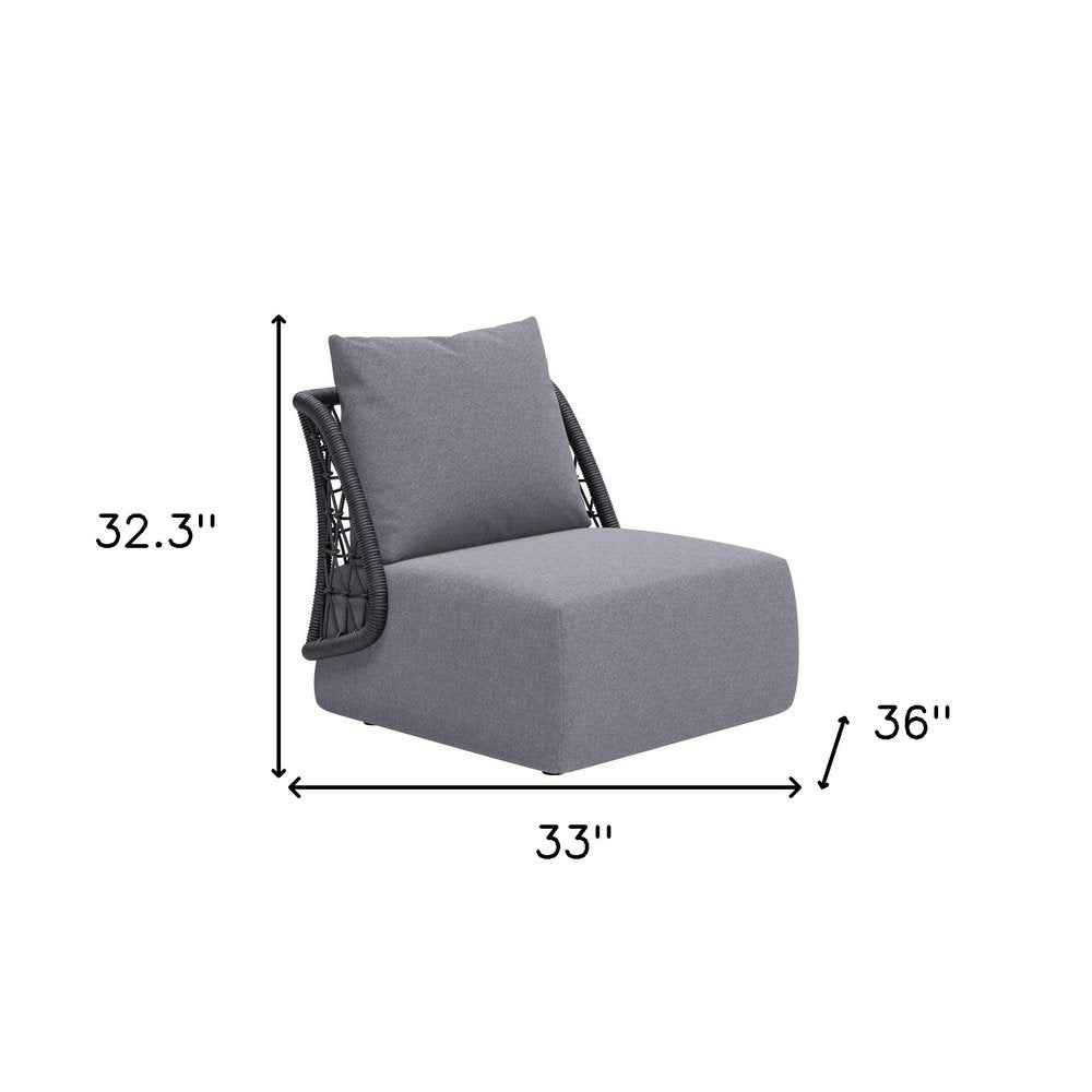 33" Gray Outdoor Patio Accent Chair with Gray Cushions