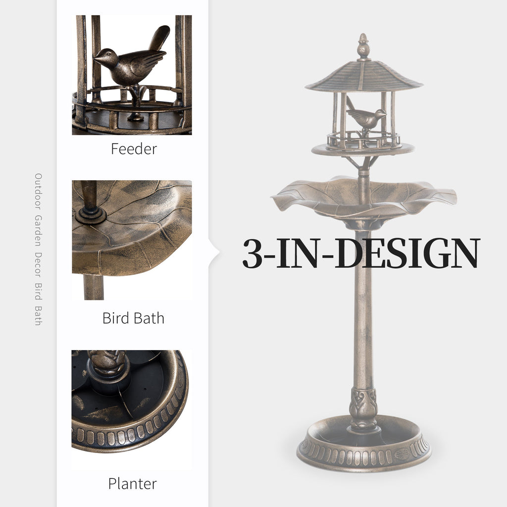 Outsunny 3-in-1 Garden Bird Bath Bowl Pedestal with Feeder