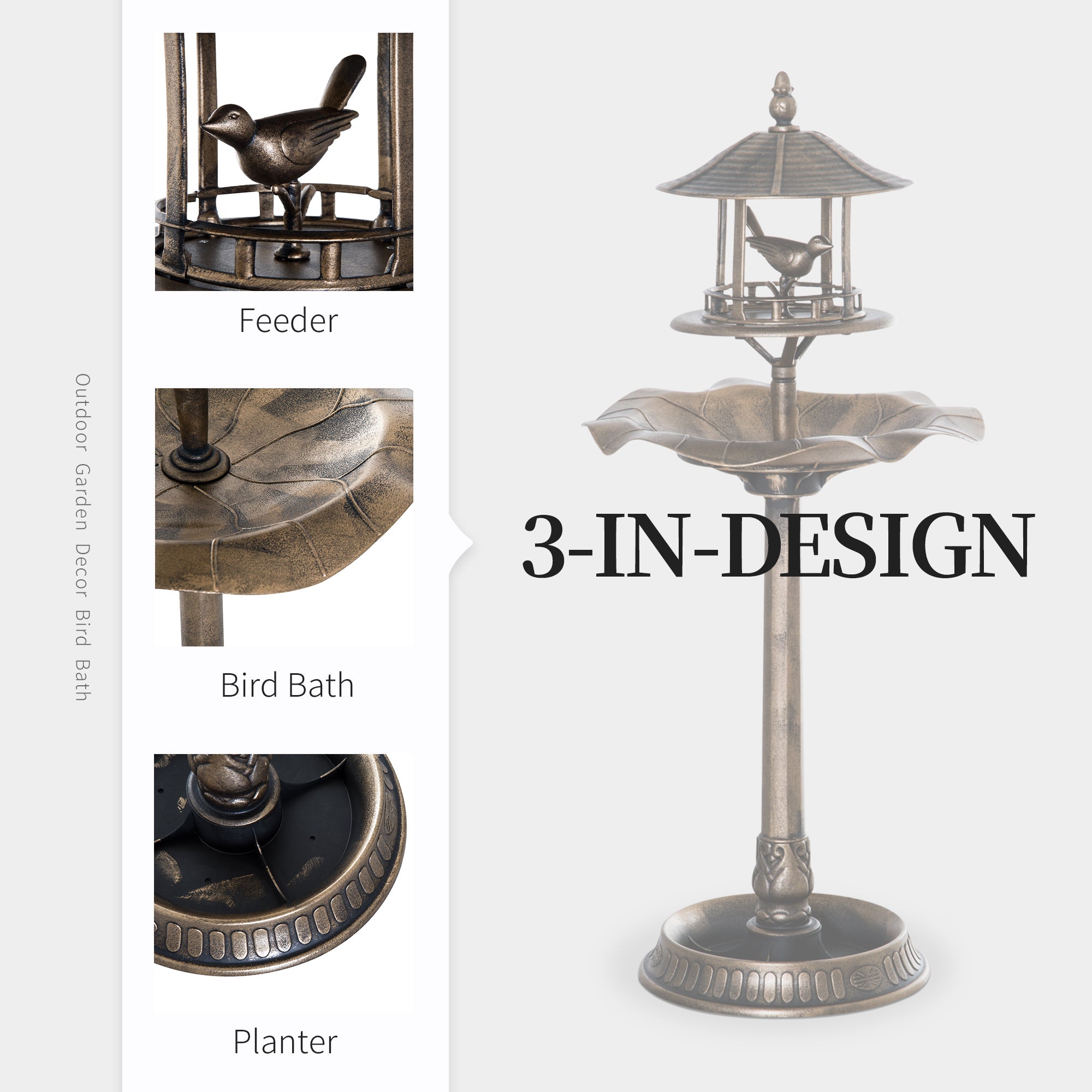 Outsunny 3-in-1 Garden Bird Bath Bowl Pedestal with Feeder