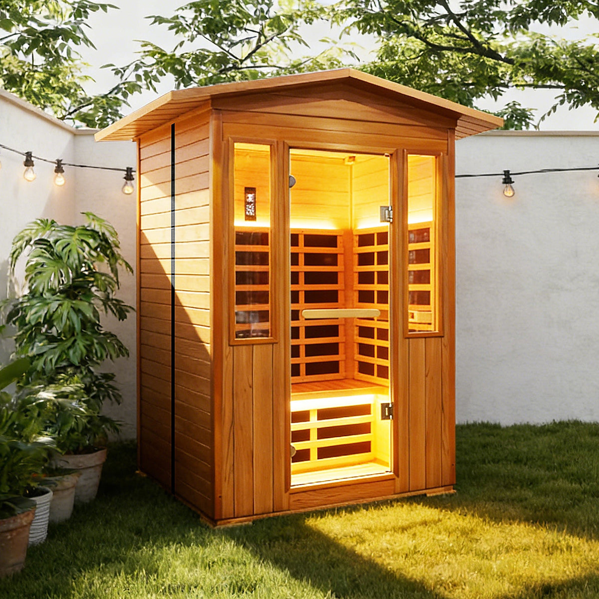 Outdoor red cedar far infrared sauna