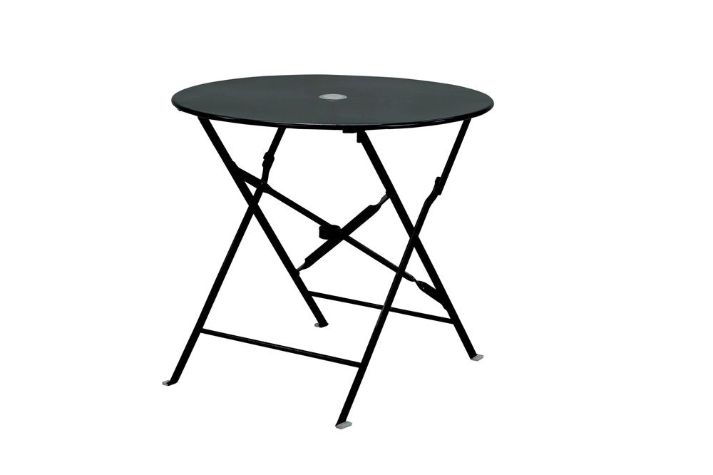 30" Black Rounded Aluminum Folding Outdoor Patio Bistro Table with Umbrella Hole