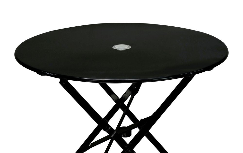 30" Black Rounded Aluminum Folding Outdoor Patio Bistro Table with Umbrella Hole