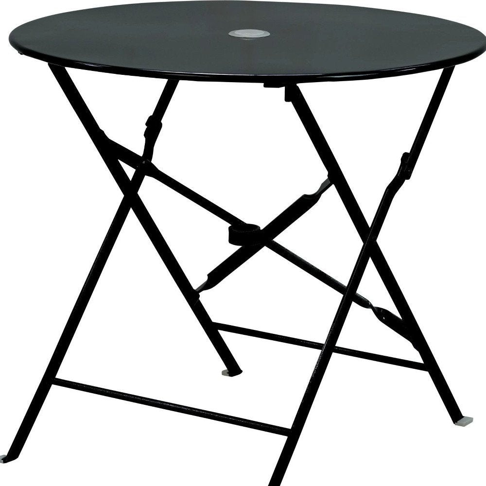 30" Black Rounded Aluminum Folding Outdoor Patio Bistro Table with Umbrella Hole
