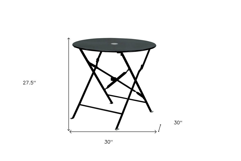 30" Black Rounded Aluminum Folding Outdoor Patio Bistro Table with Umbrella Hole