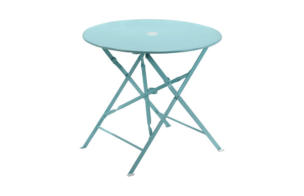 30" Aqua Rounded Aluminum Folding Outdoor Patio Bistro Table with Umbrella Hole