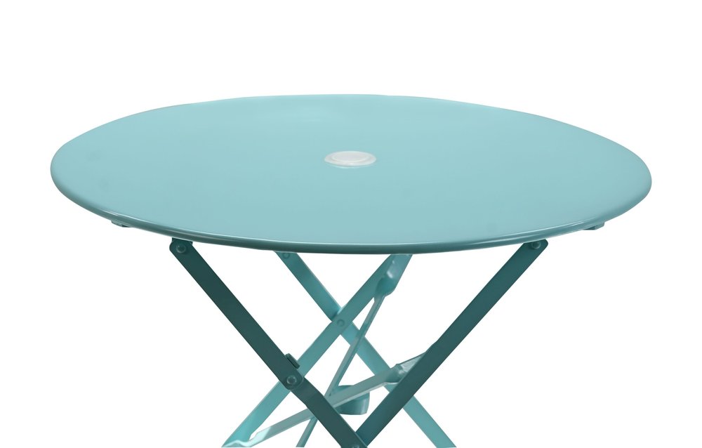 30" Aqua Rounded Aluminum Folding Outdoor Patio Bistro Table with Umbrella Hole