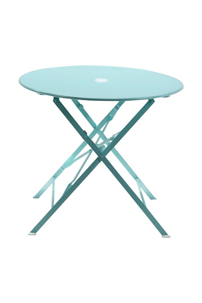 30" Aqua Rounded Aluminum Folding Outdoor Patio Bistro Table with Umbrella Hole