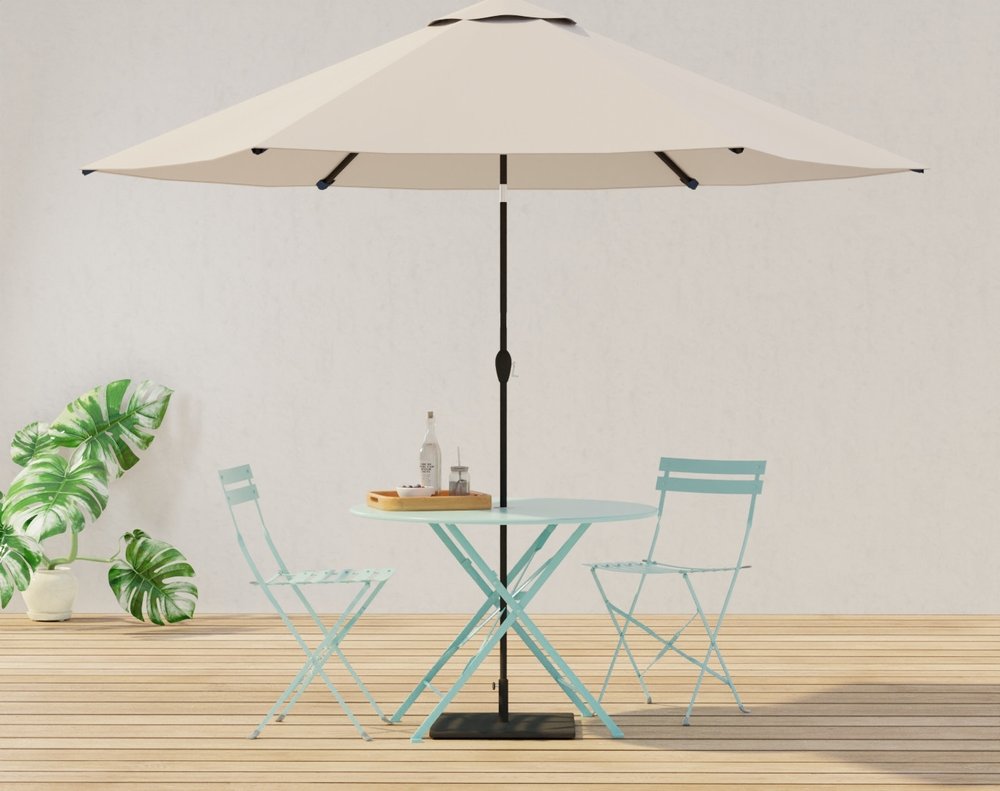 30" Aqua Rounded Aluminum Folding Outdoor Patio Bistro Table with Umbrella Hole