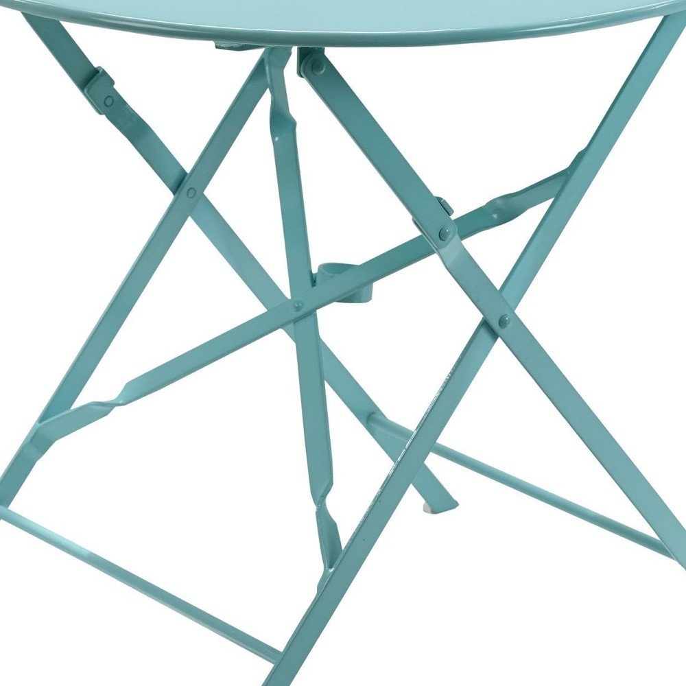 30" Aqua Rounded Aluminum Folding Outdoor Patio Bistro Table with Umbrella Hole