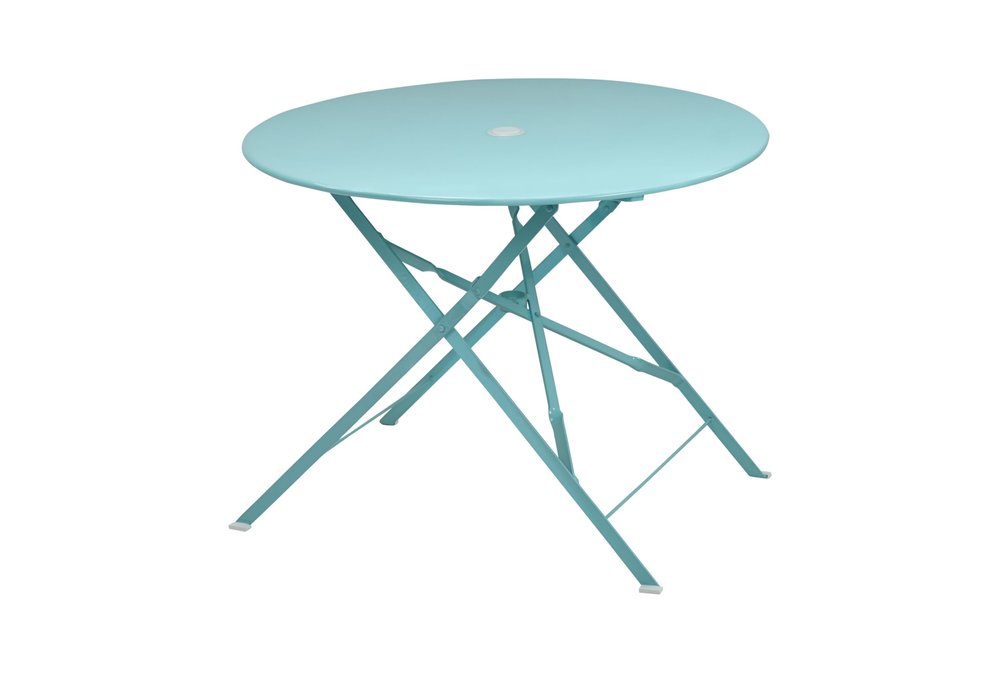 36" Aqua Rounded Aluminum Folding Outdoor Patio Dining Table with Umbrella Hole