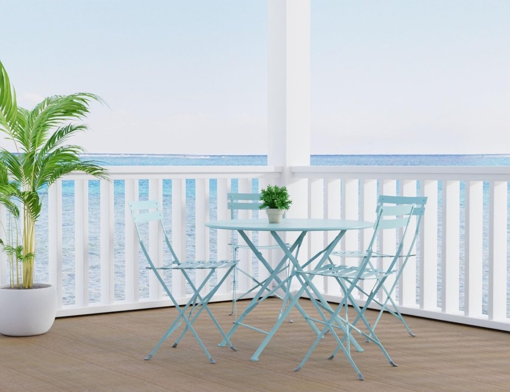 36" Aqua Rounded Aluminum Folding Outdoor Patio Dining Table with Umbrella Hole