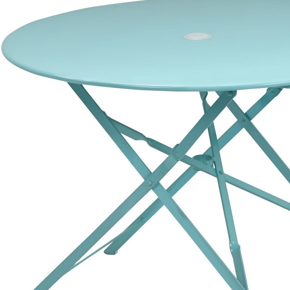 36" Aqua Rounded Aluminum Folding Outdoor Patio Dining Table with Umbrella Hole