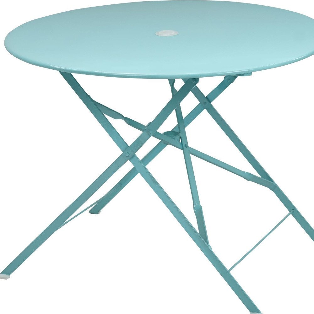36" Aqua Rounded Aluminum Folding Outdoor Patio Dining Table with Umbrella Hole