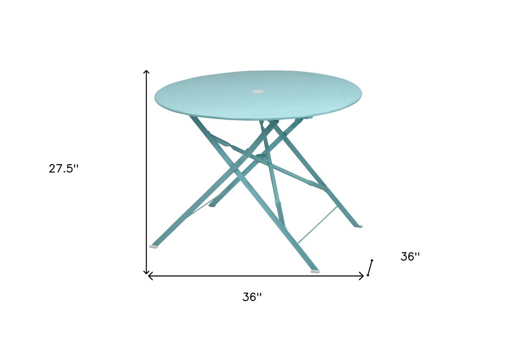 36" Aqua Rounded Aluminum Folding Outdoor Patio Dining Table with Umbrella Hole