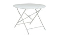 36" White Rounded Aluminum Folding Outdoor Patio Dining Table with Umbrella Hole