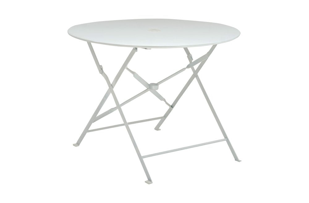36" White Rounded Aluminum Folding Outdoor Patio Dining Table with Umbrella Hole