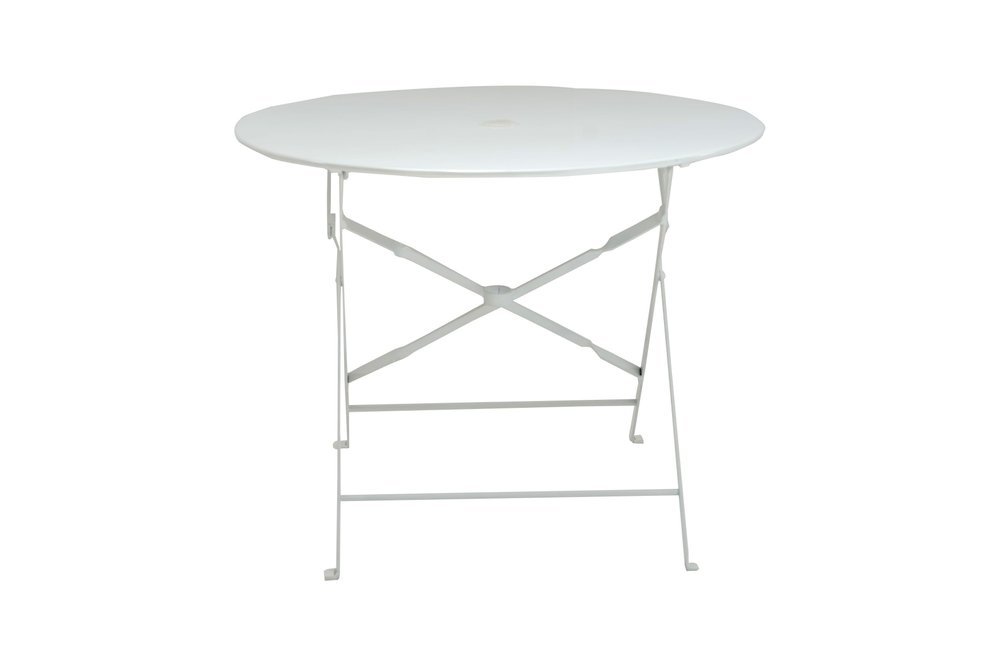 36" White Rounded Aluminum Folding Outdoor Patio Dining Table with Umbrella Hole