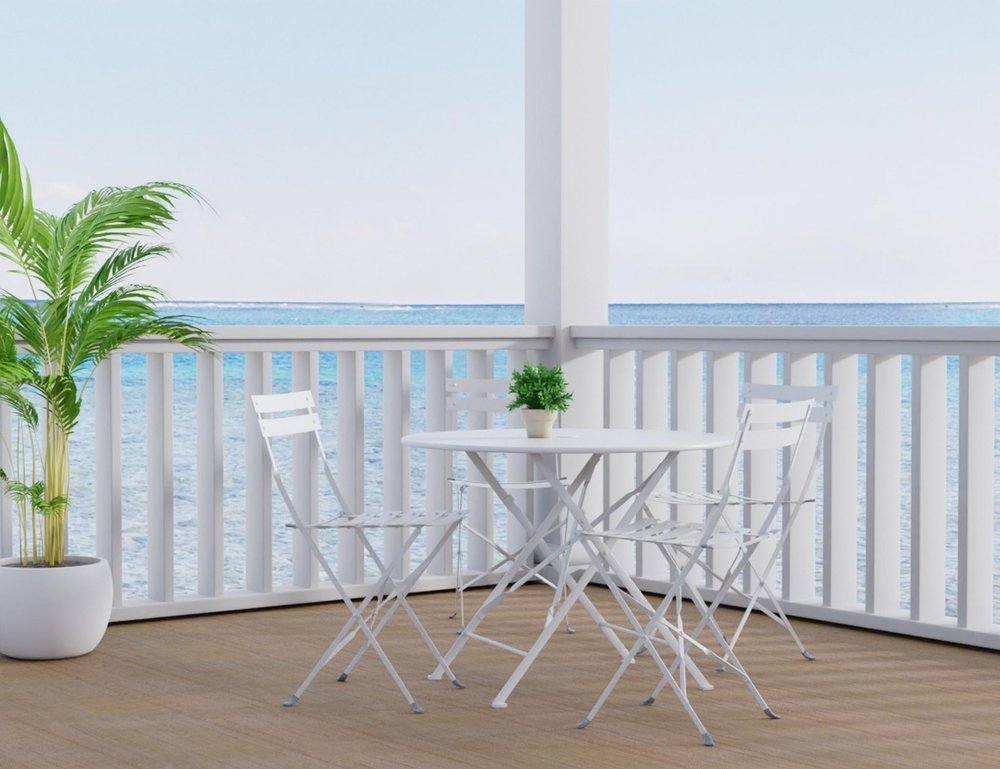 36" White Rounded Aluminum Folding Outdoor Patio Dining Table with Umbrella Hole