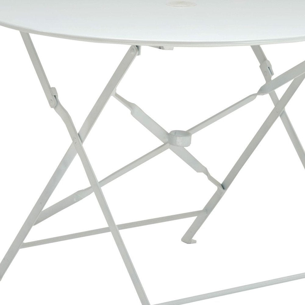 36" White Rounded Aluminum Folding Outdoor Patio Dining Table with Umbrella Hole