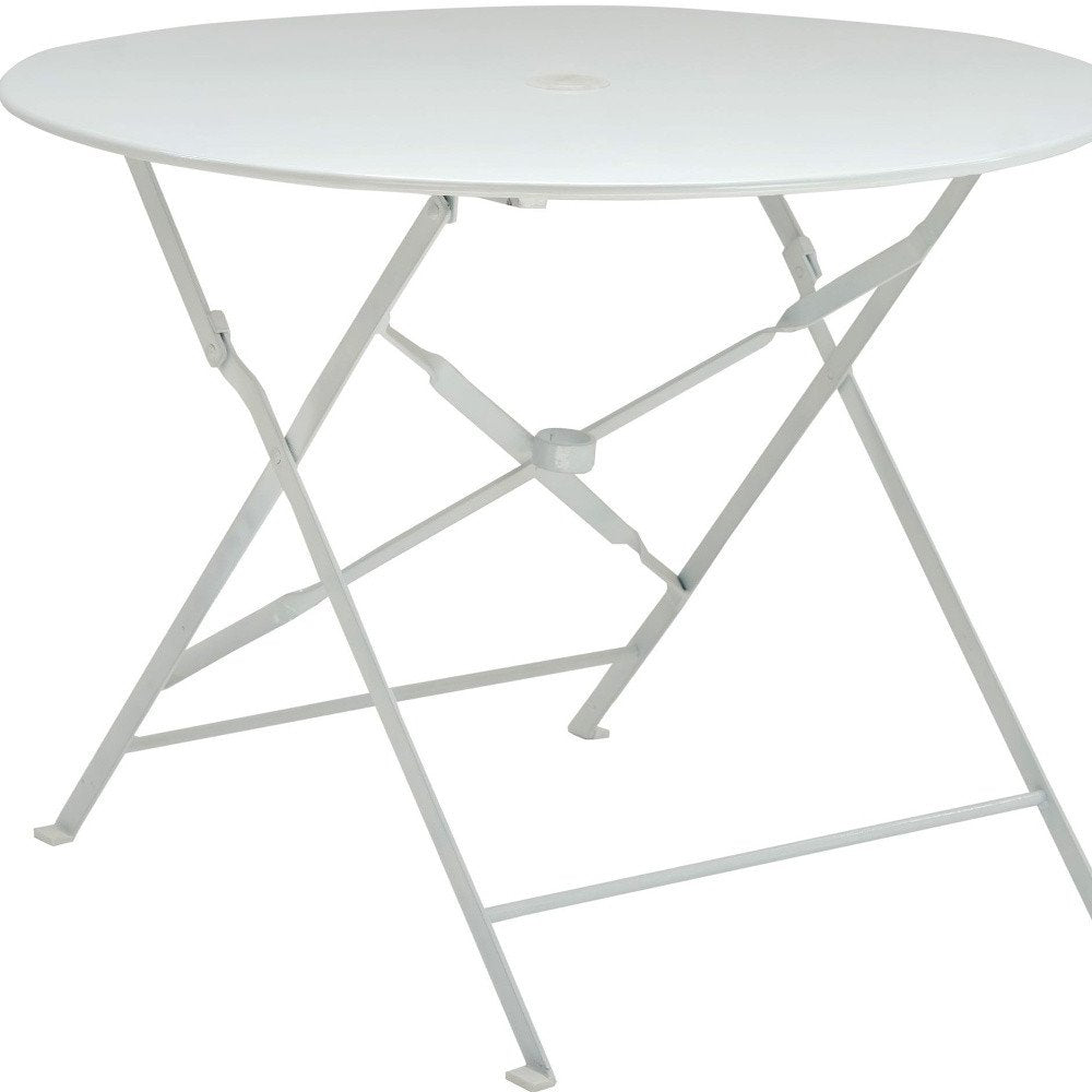 36" White Rounded Aluminum Folding Outdoor Patio Dining Table with Umbrella Hole