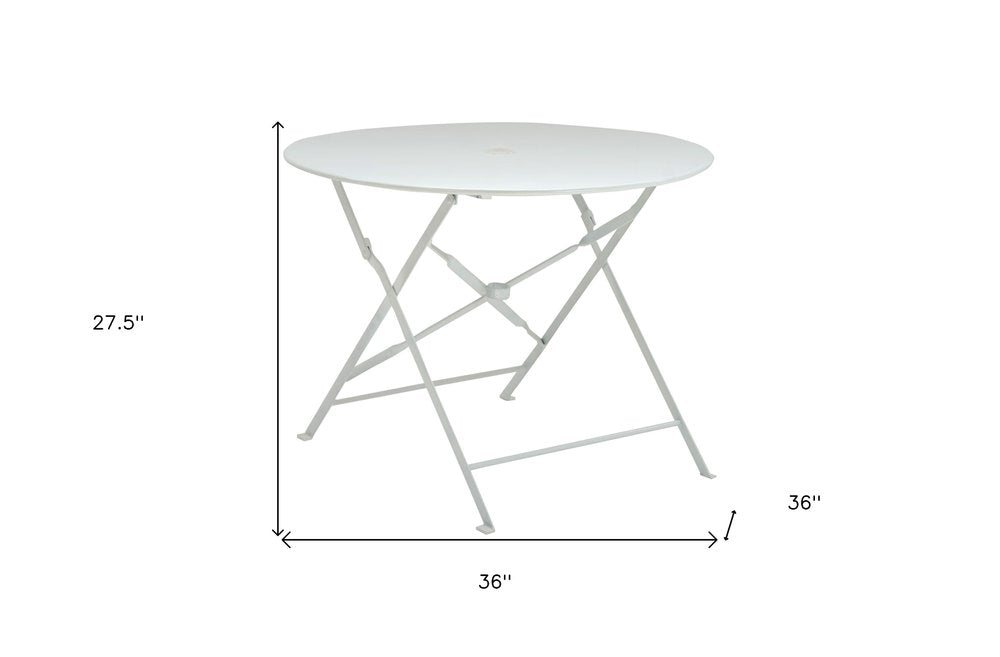 36" White Rounded Aluminum Folding Outdoor Patio Dining Table with Umbrella Hole