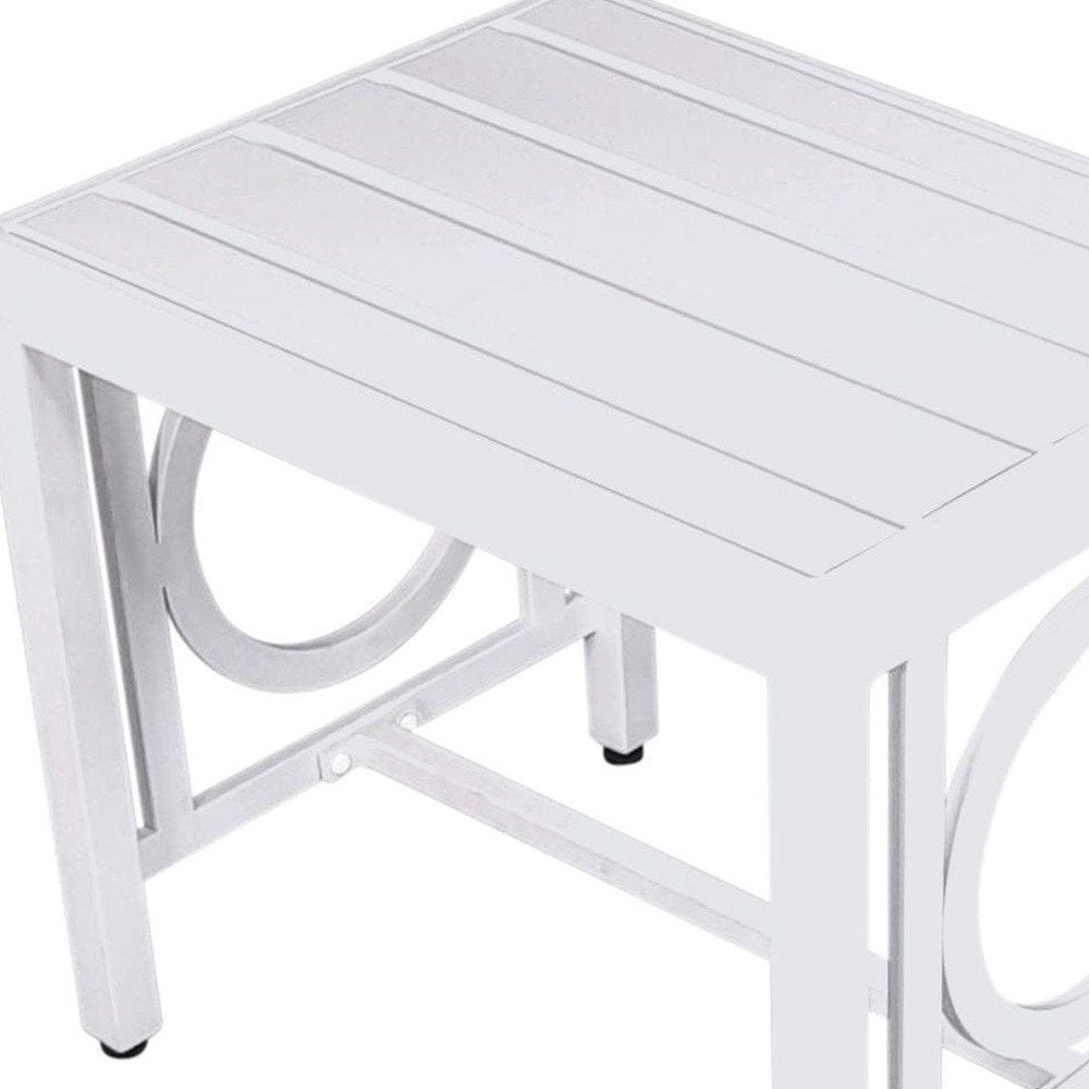 16" White Metal Outdoor Patio Side Table