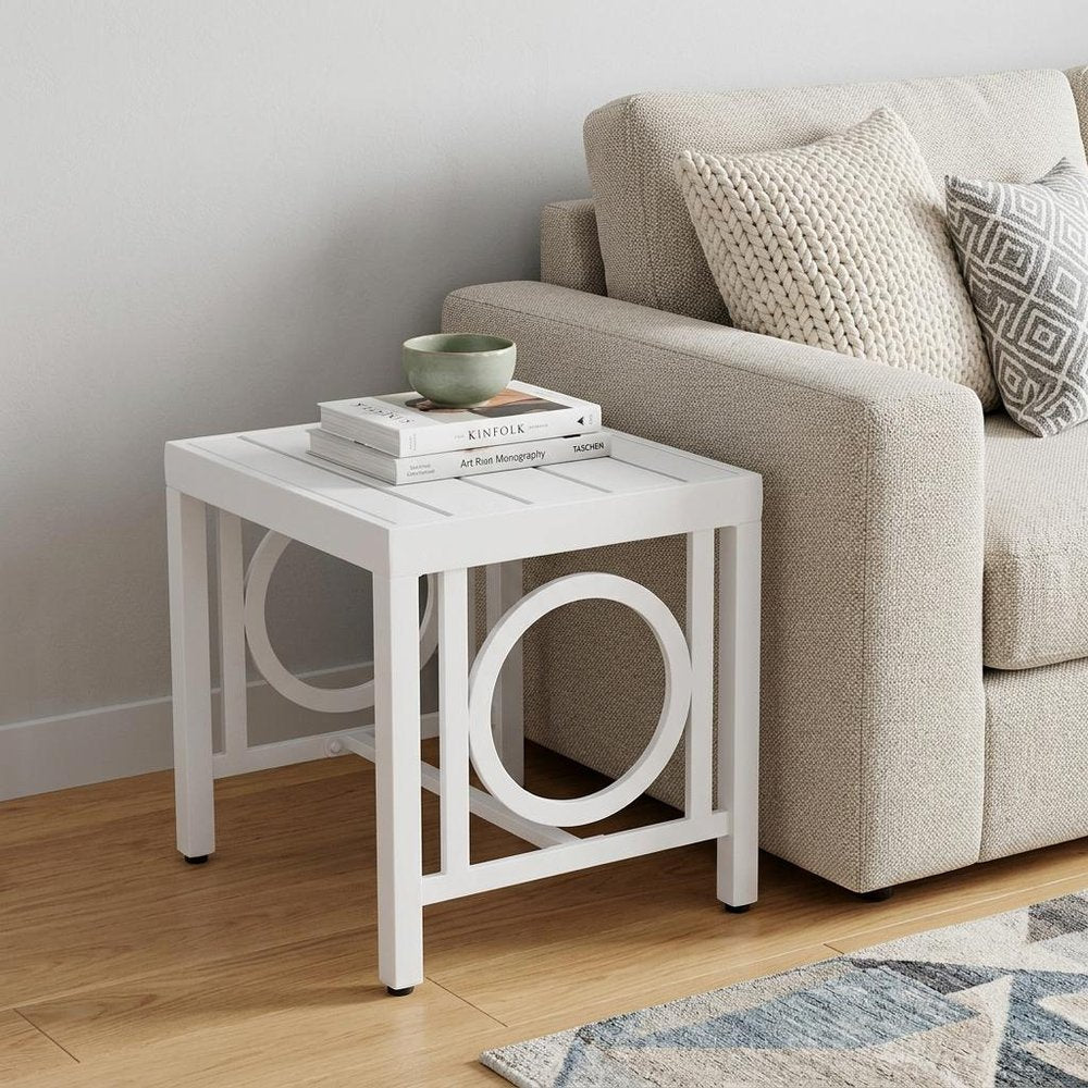 16" White Metal Outdoor Patio Side Table