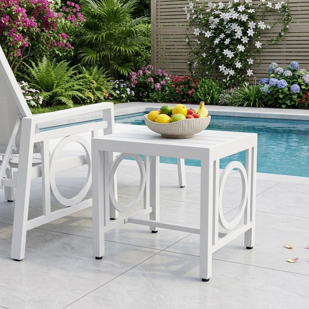 16" White Metal Outdoor Patio Side Table