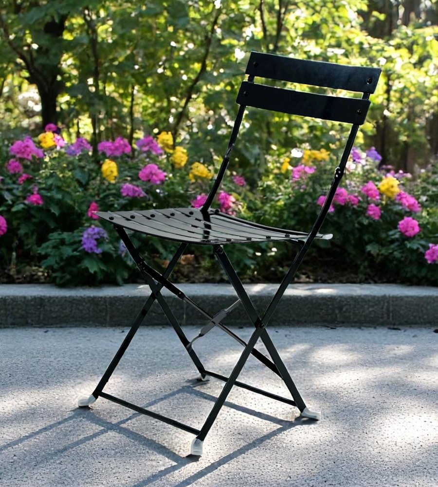 2-Piece Black Aluminum Outdoor Patio Folding Dining Chair Set
