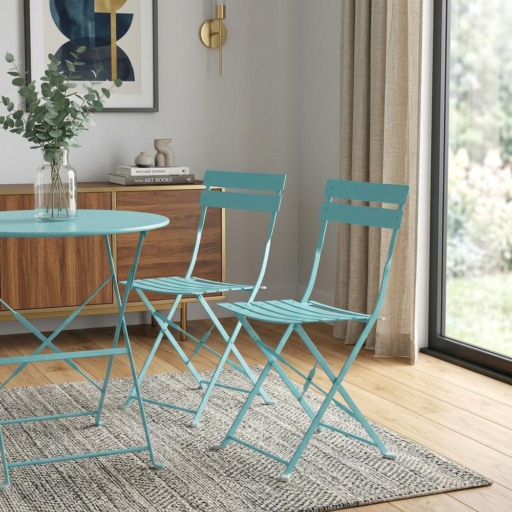 2-Piece Aqua Blue Aluminum Outdoor Patio Folding Dining Chair Set