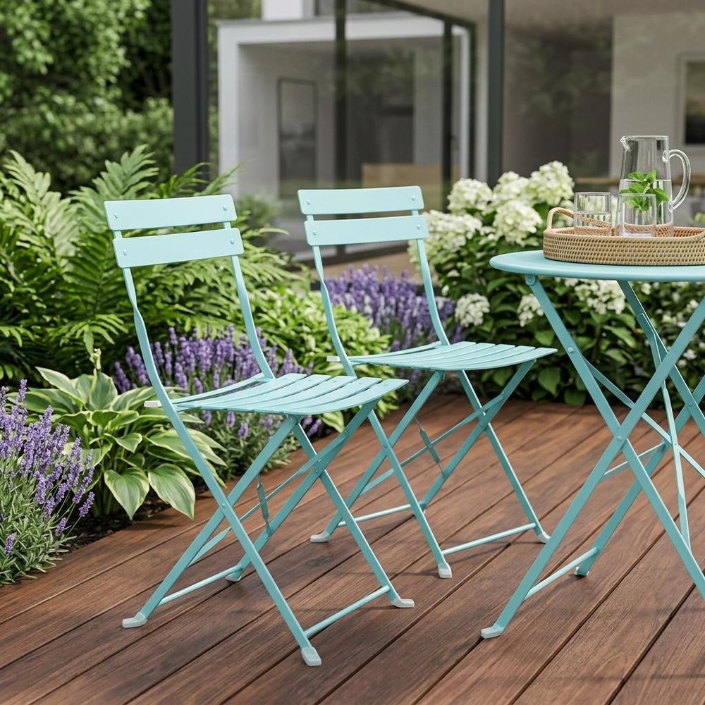 2-Piece Aqua Blue Aluminum Outdoor Patio Folding Dining Chair Set