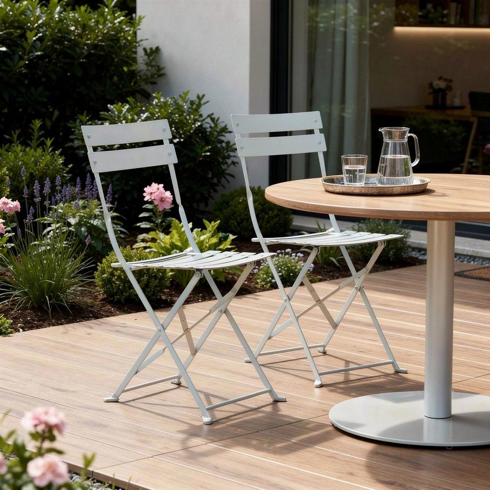 2-Piece White Aluminum Outdoor Patio Folding Dining Chair Set