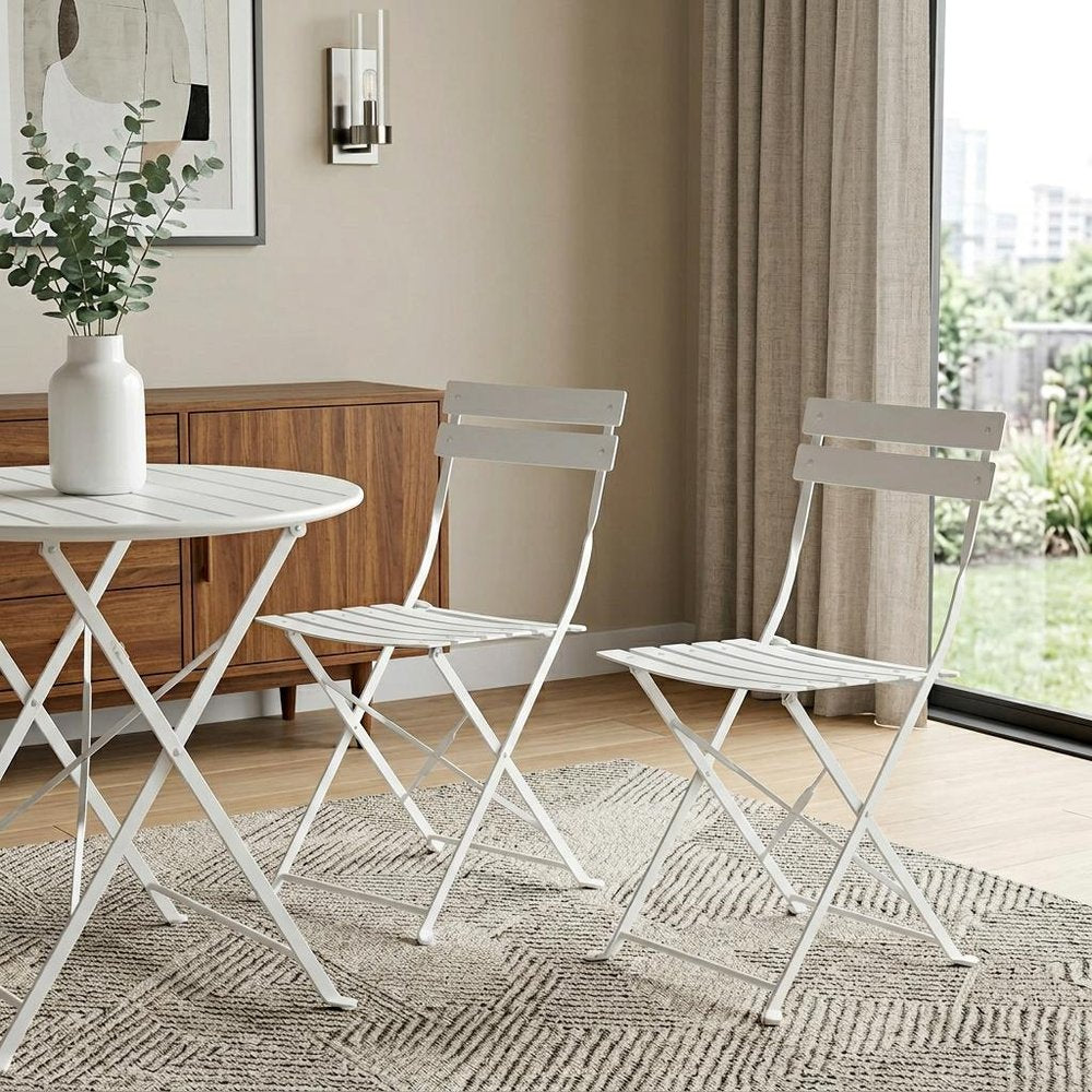 2-Piece White Aluminum Outdoor Patio Folding Dining Chair Set