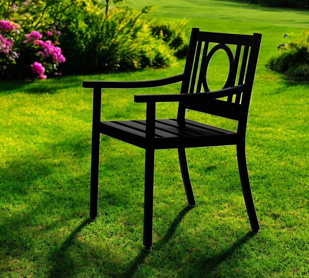 24" Black Steel Geo Back Outdoor Patio Arm Chair