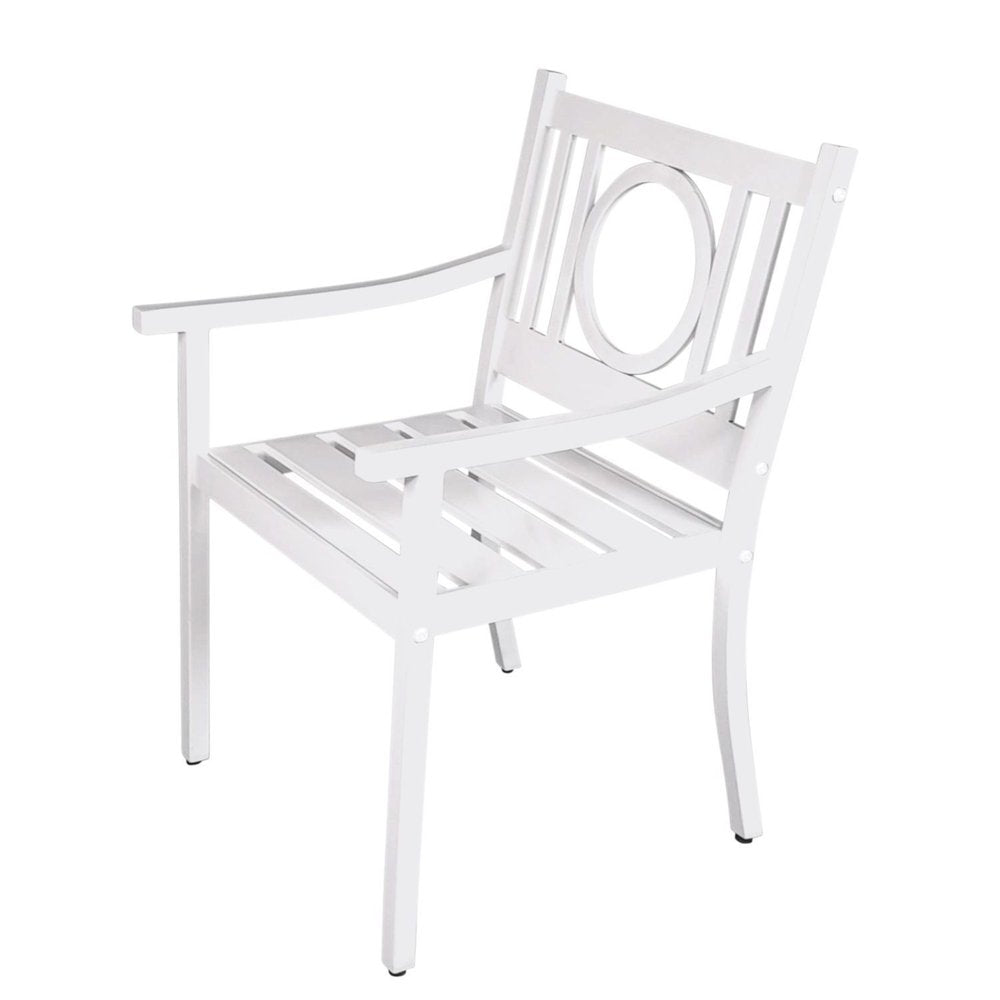 24" White Steel Geo Back Outdoor Patio Arm Chair