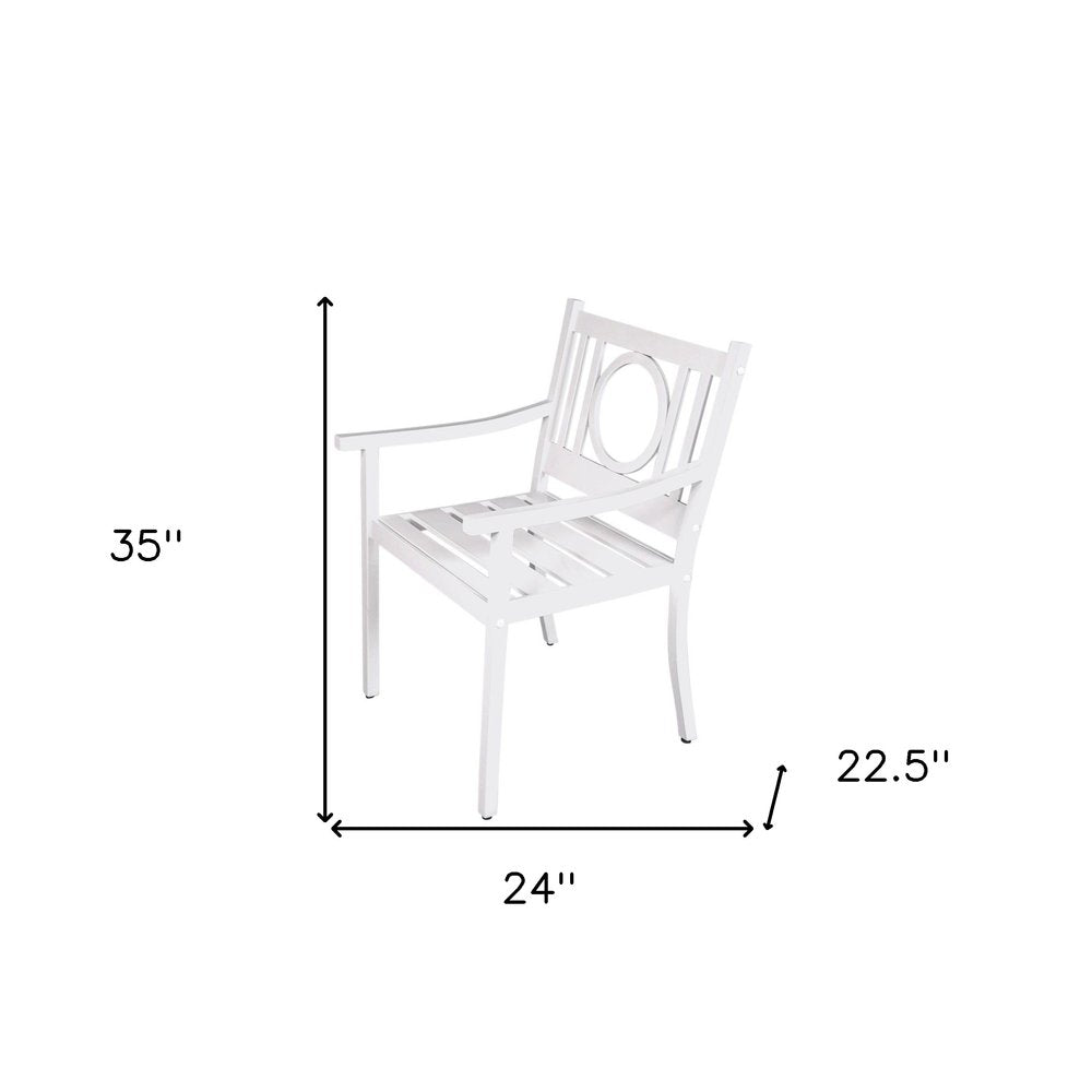 24" White Steel Geo Back Outdoor Patio Arm Chair